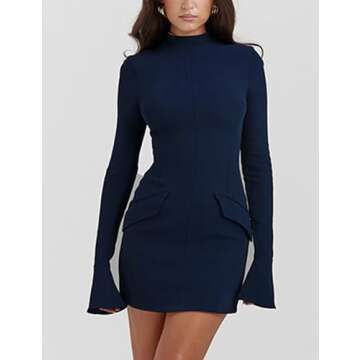 Tiko Miko Long Sleeve Bodycon Mini Dress - Elegant & Stretchy