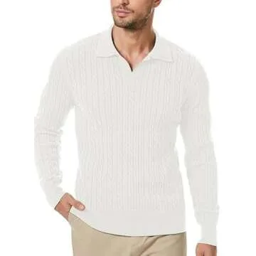Dokotoo Men's Buttonless V Neck Cable Knit Sweater - Stylish Casual Long Sleeve Sweater