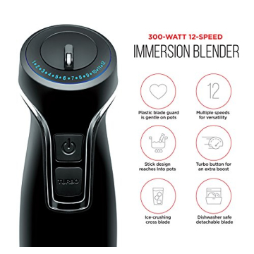 Chefman 300-Watt Immersion Blender with 12 Speeds and Turbo