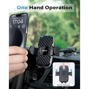 1Zero Solid Car Truck Phone Mount Holder with Thick Gooseneck Long Arm, Windshield Window Mobile Holders w/Industrial-Strength Suction Cup, Anti-Shake Stabilizer Compatible All Cell Phones, Black