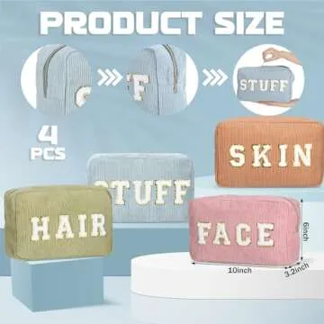 Pinkunn 4 Pcs Preppy Makeup Bags Christmas Chenille Letter Bag Face Skin Hair Stuff Cosmetic Bag Cor...