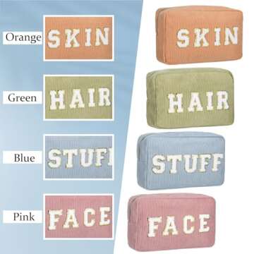 Pinkunn 4 Pcs Preppy Makeup Bags Christmas Chenille Letter Bag Face Skin Hair Stuff Cosmetic Bag Corduroy Makeup Pouch with Zipper Birthday Gifts for Women(Morandi Color)