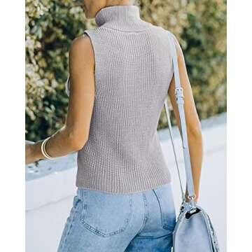 MACNOORA Womens Sleeveless Sweater Vest Turtleneck Ribbed Knit Tank Tops Basic Slim Fit Top Grey