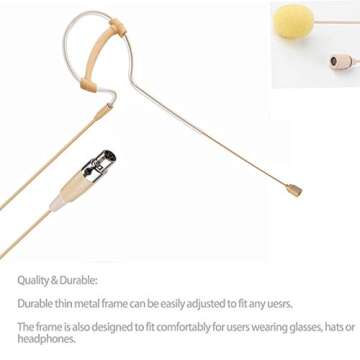 Sujeetec Headset Microphone Headworn Single Earset Over Ear Hanging Condenser Mic Compatible with Shure Wireless System Bodypack Transmitter, Ideal for Singing, Churches, Stage Performance – Beige