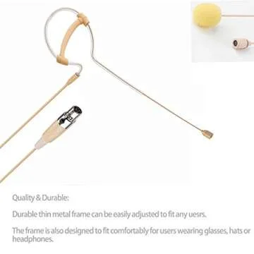 Sujeetec Headset Microphone Headworn Single Earset Over Ear Hanging Condenser Mic Compatible with Shure Wireless System Bodypack Transmitter, Ideal for Singing, Churches, Stage Performance – Beige