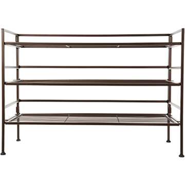 Amazon Basics 9-Pair Shoe Rack Organizer with 3 Shelves, Bronze, 12.6" D x 26.7" W x 18.7" H