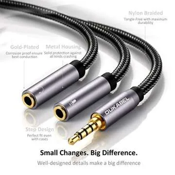 DUKABEL Long Headsets Splitter Adapter (4ft/1.2m) 3-Pole TRS Micprhone & Audio Female to Single 4-Pole TRRS Male Jack Stereo Audio/Crystal-Nylon Braided / 24K Gold Plated / 99.99% 4N OFC