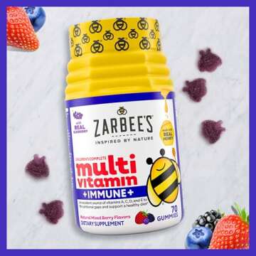 Zarbee's Complete Kids Multivitamin Gummies + Immune Support, Children Vitamins Gummy with Vitamin A, C, D3, E, B6, B12, Folic Acid & Total B-complex, 70 Count