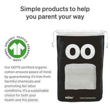 LoveNoobs Baby Cotton Pads - 360 Count Organic Extra Large Wipes for Sensitive Skin