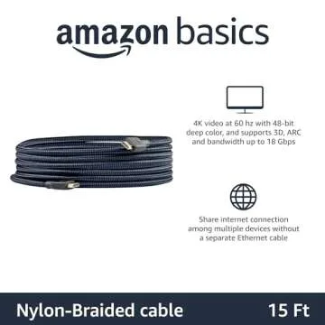 Amazon Basics High-Speed 4K Ultra HD HDMI Nylon-Braided Cable, 15 feet