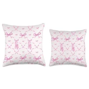 Aesthetic Pink Ribbons, Bows and Watercolor Ballet Shoes Throw Pillow