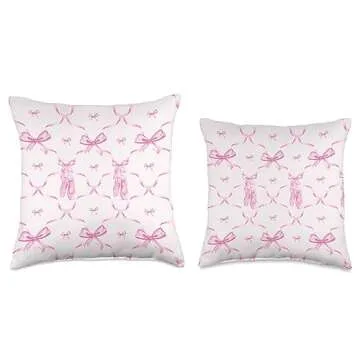 Aesthetic Pink Ribbons, Bows and Watercolor Ballet Shoes Throw Pillow
