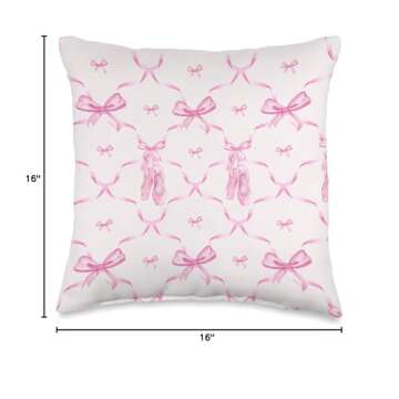 Aesthetic Pink Ribbons, Bows and Watercolor Ballet Shoes Throw Pillow