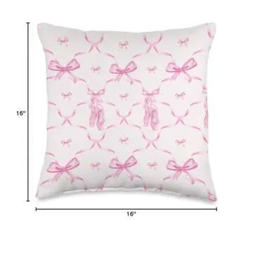 Aesthetic Pink Ribbons, Bows and Watercolor Ballet Shoes Throw Pillow