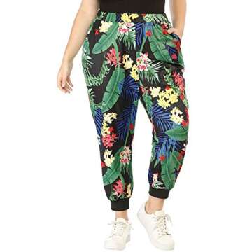 Agnes Orinda Women's Plus Size Sweatpants Elastic Pockets Jogger Tropical Floral Harem Pants 2024 3X Black
