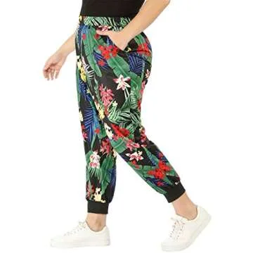 Agnes Orinda Women's Plus Size Sweatpants Elastic Pockets Jogger Tropical Floral Harem Pants 2024 3X Black