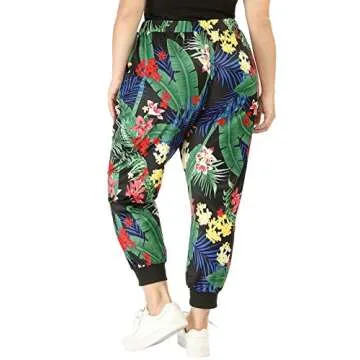 Agnes Orinda Women's Plus Size Sweatpants Elastic Pockets Jogger Tropical Floral Harem Pants 2024 3X Black