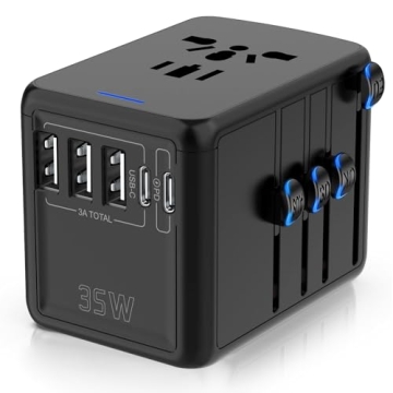 Universal Travel Adapter, PD 33.5W & QC European Travel Plug Adapter, 3 USB & 2 USB-C & USA/EU/AU/UK...