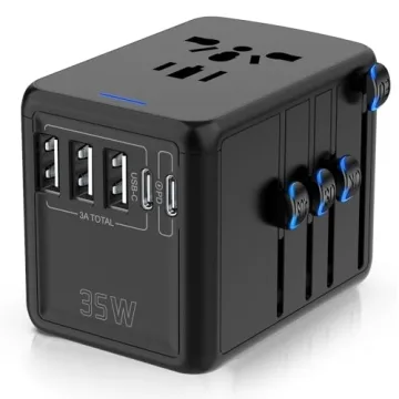 Universal Travel Adapter, PD 33.5W & QC European Travel Plug Adapter, 3 USB & 2 USB-C & USA/EU/AU/UK...