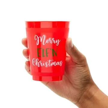 Blue Panda 24 Pack Plastic Christmas Cups, 16oz Reusable Tumblers for Winter Holiday Xmas Party Supplies Decorations, Fun Festive Christmas Decorations for Party Gathering (4 Designs)