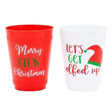 Blue Panda 24 Pack Plastic Christmas Cups, 16oz Reusable Tumblers for Winter Holiday Xmas Party Supplies Decorations, Fun Festive Christmas Decorations for Party Gathering (4 Designs)
