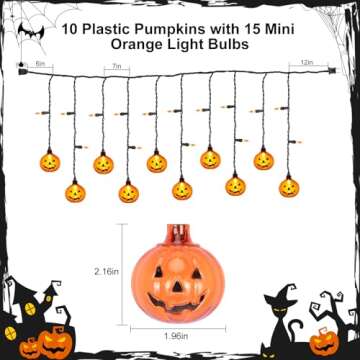 FANHONSE Halloween Pumpkin String Lights, 25 Led 7FT Halloween Curtain Lights with 10 3D Orange Jack...