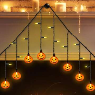 FANHONSE Halloween Pumpkin String Lights, 25 Led 7FT Halloween Curtain Lights with 10 3D Orange Jack O Lantern Connectable Lighted up Home&Garden Halloween Decorations Indoor and Outdoor