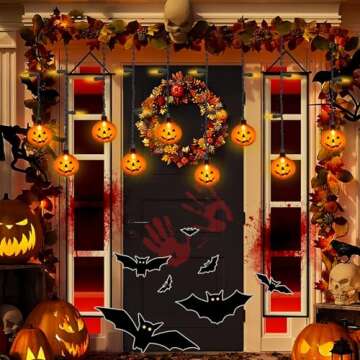 FANHONSE Halloween Pumpkin String Lights, 25 Led 7FT Halloween Curtain Lights with 10 3D Orange Jack O Lantern Connectable Lighted up Home&Garden Halloween Decorations Indoor and Outdoor