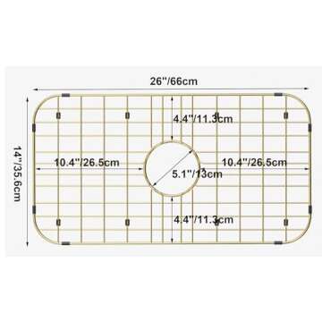 Kitchen Sink Grid Protector, Sink Bottom Grate for Kitchen Sink Prevents Scratches, Stainless Steel Sink Rack Protector with Center Drain Gold 26"L X 14"W