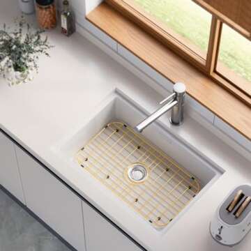 Kitchen Sink Grid Protector, Sink Bottom Grate for Kitchen Sink Prevents Scratches, Stainless Steel Sink Rack Protector with Center Drain Gold 26"L X 14"W