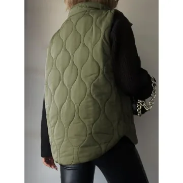 EVALESS Casual Cropped Puffer Vest Women Lightweight Quilted Stand Collar Sleeveless Jackets Fall 2024 Button Zip Up Warm Coat Outerwear with Pockets Green Small