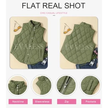 EVALESS Casual Cropped Puffer Vest Women Lightweight Quilted Stand Collar Sleeveless Jackets Fall 2024 Button Zip Up Warm Coat Outerwear with Pockets Green Small