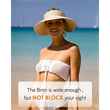 FURTALK Women's UV UPF Wide Brim Straw Sun Visor Hat