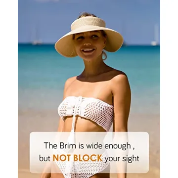 FURTALK Women's UV UPF Wide Brim Straw Sun Visor Hat