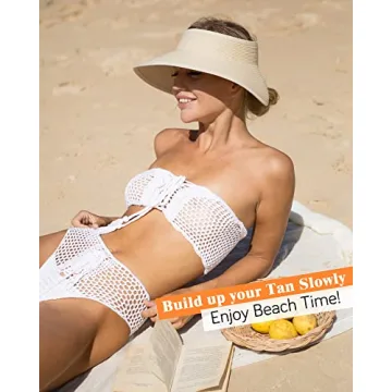 FURTALK Women's UV UPF Wide Brim Straw Sun Visor Hat