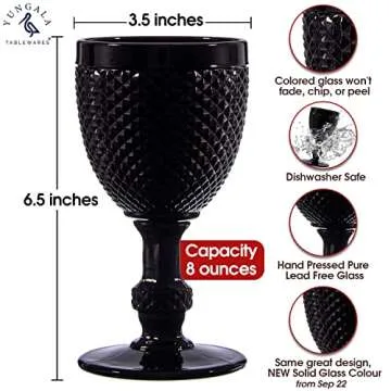 Yungala Black Wine Goblets Set of Four, Dishwasher Safe