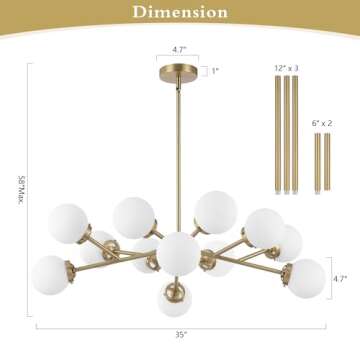 WINGBO Modern 12-Light Sputnik Chandelier - Adjustable Design