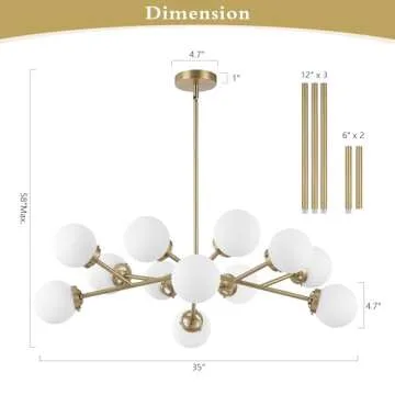 WINGBO Modern 12-Light Sputnik Chandelier - Adjustable Design