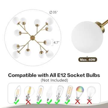 WINGBO Modern 12-Light Sputnik Chandelier - Adjustable Design