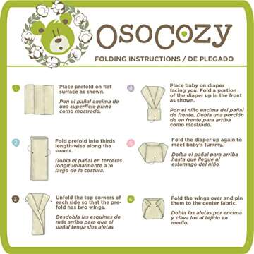 OsoCozy Organic Cotton Prefold Cloth Diapers Traditional Fit Small 4x8x4 Layering (6pk) - Super-Soft, Thick, Absorbent and Durable. Unbleached Natural Color, Fits 7-15 lbs.