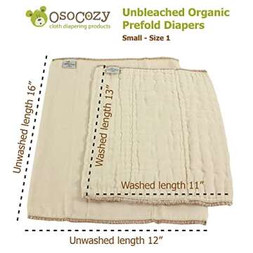 OsoCozy Organic Cotton Prefold Cloth Diapers Traditional Fit Small 4x8x4 Layering (6pk) - Super-Soft, Thick, Absorbent and Durable. Unbleached Natural Color, Fits 7-15 lbs.