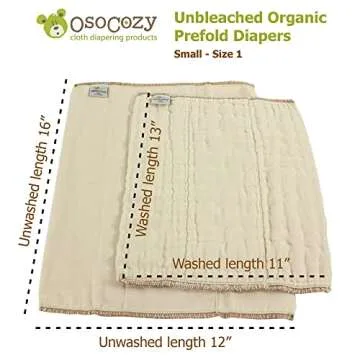 OsoCozy Organic Cotton Prefold Cloth Diapers Traditional Fit Small 4x8x4 Layering (6pk) - Super-Soft, Thick, Absorbent and Durable. Unbleached Natural Color, Fits 7-15 lbs.