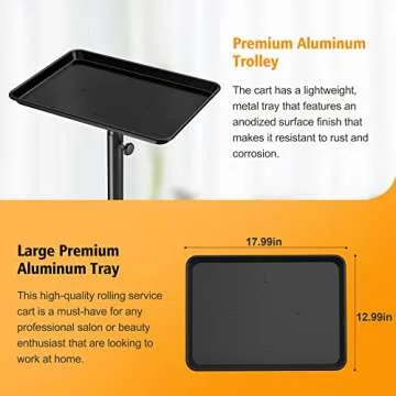 DEER BEAUTY Salon Tray on Wheels - Premium Aluminum Tattoo Tray Rolling Trolley - Adjustable Salon Service Rolling Tray Hairdresser Cart with Clinic Spa Rolling Tray Wheels (Black)