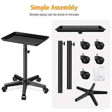 DEER BEAUTY Salon Tray on Wheels - Premium Aluminum Tattoo Tray Rolling Trolley - Adjustable Salon Service Rolling Tray Hairdresser Cart with Clinic Spa Rolling Tray Wheels (Black)