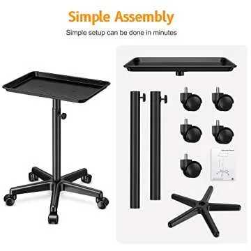 DEER BEAUTY Salon Tray on Wheels - Premium Aluminum Tattoo Tray Rolling Trolley - Adjustable Salon Service Rolling Tray Hairdresser Cart with Clinic Spa Rolling Tray Wheels (Black)