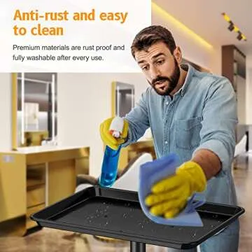 DEER BEAUTY Salon Tray on Wheels - Premium Aluminum Tattoo Tray Rolling Trolley - Adjustable Salon Service Rolling Tray Hairdresser Cart with Clinic Spa Rolling Tray Wheels (Black)