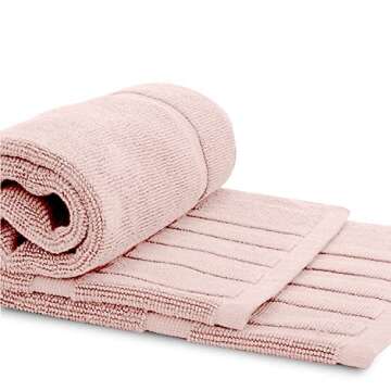 White Classic Luxury Bath Mat Floor Towel Set - Absorbent Cotton Hotel Spa Shower/Bathtub Mats [Not a Bathroom Rug] 22"x34" | 2 Pack | Pink