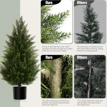 Artificial Topiary Cedar Trees 3FT Tall 2 Set, Outdoor Indoor Faux Pine Shrubs Plants, Realistic Fake Plants Front Porch Decor, Artificial Bushes Cypress for Home Front Door Offices