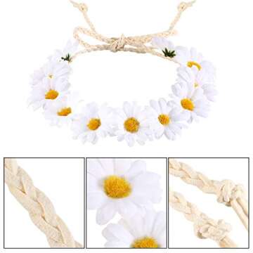 Tatuo 3 Pieces Hippie Costume Accessories Set | Rainbow Necklace, Flower Crown & Retro Sunglasses