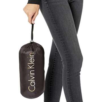 Calvin Klein Women's Hooded Chevron Packable Down Jacket (Standard and Plus), Black, Large